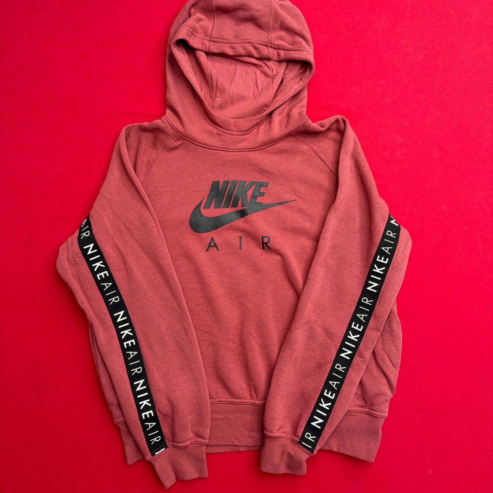 Nike Air Mens Logo Taped Sleeve Hoodie Red Pullover‎ Sweatshirt Raglan Small